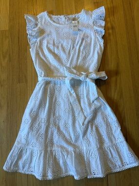 Loft NWT White Eyelet Tie-Waist Dress